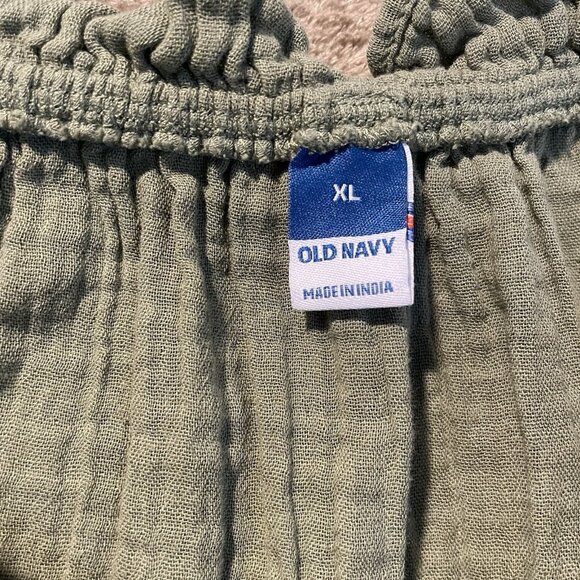 Old Navy Blouse Womens XL Olive Green Textured Cap Short Sleeve Split Neck Shirt - Picture 2 of 6